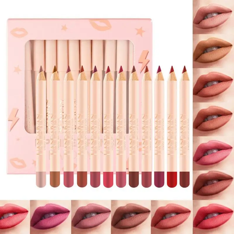 12 colori/Set Velvet Lipliner Pencil Kit trucco Nude Matte Lipstick Waterproof Long Lasting Lip Liner Pen per cosmetici donna