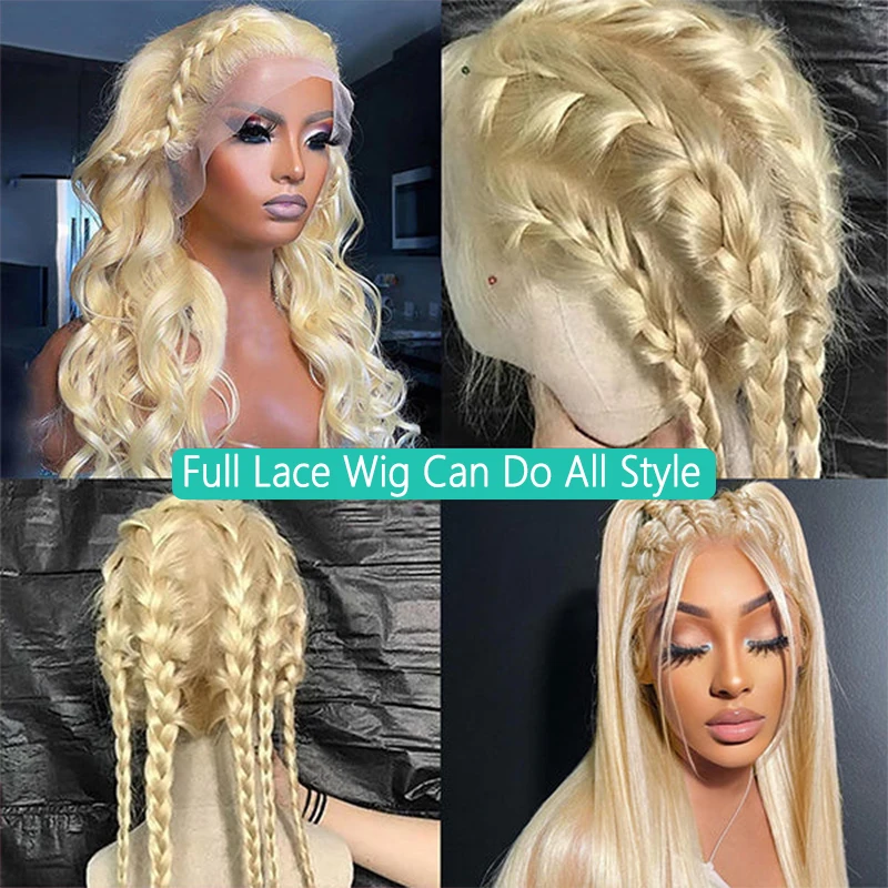 Perruque Full Frmeds Lace Wig naturelle indienne, cheveux bruts lisses, blond 180%, pre-plucked, densité 613