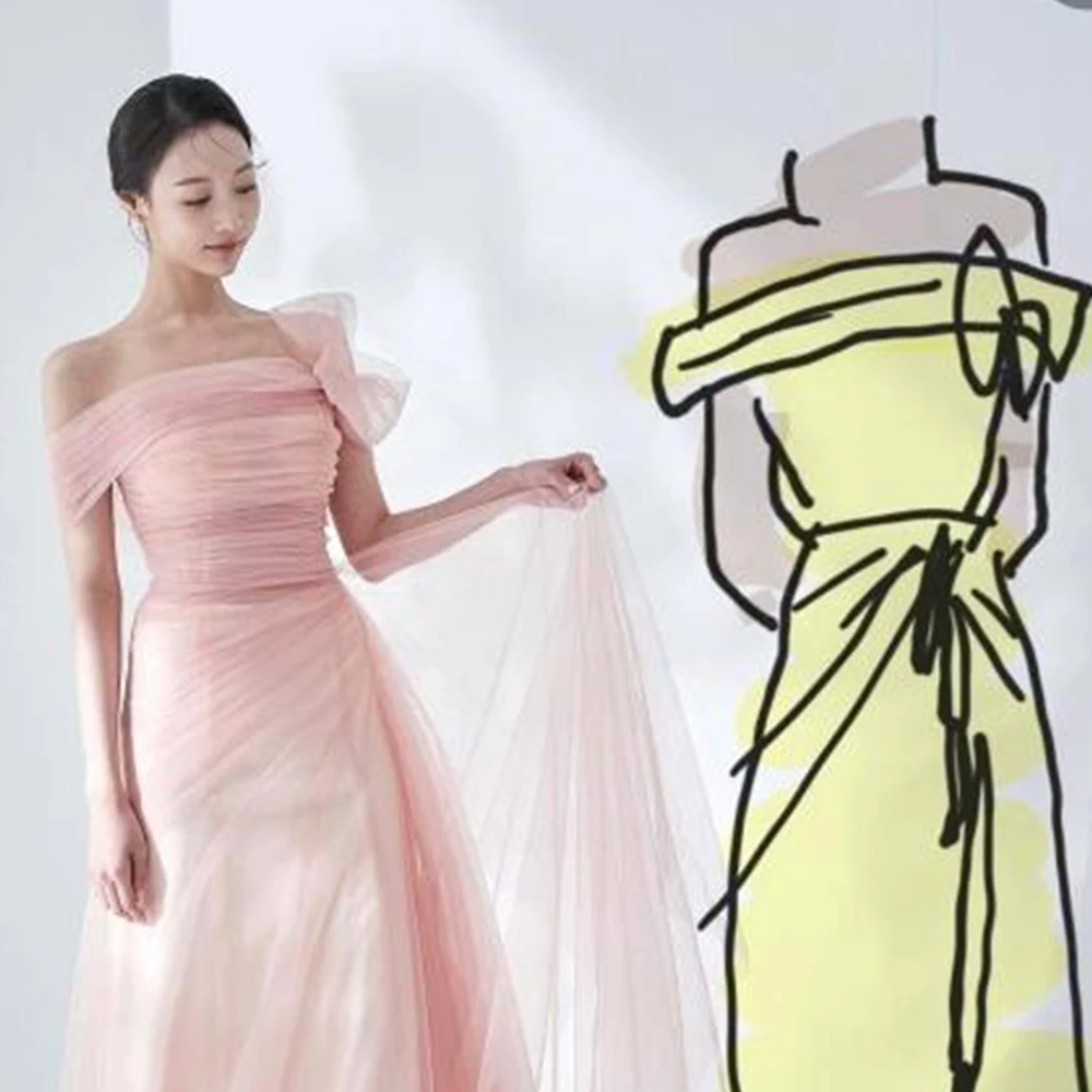 Boat Neck Long Pink Tulle Satin Evening Dresses Women Off Shoulder  Bridesmaid Homecoming Prom Gowns Quinceanera Dress Gala Robe