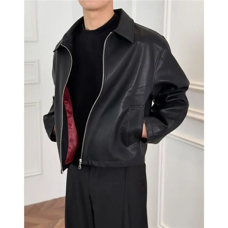 

Cleanfit American Retro PU Leather Jaet Men's Spring Autumn ort Wide Red Inner Pulling Zipper Casual Sport Coat