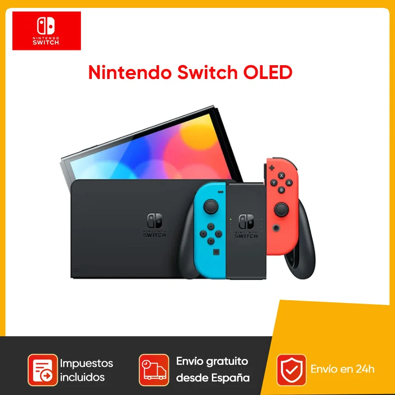 Nintendo Switch OLED Game Console with white or neon (64GB) 7 inch OLED screen enhanced Audio LAN port with cable