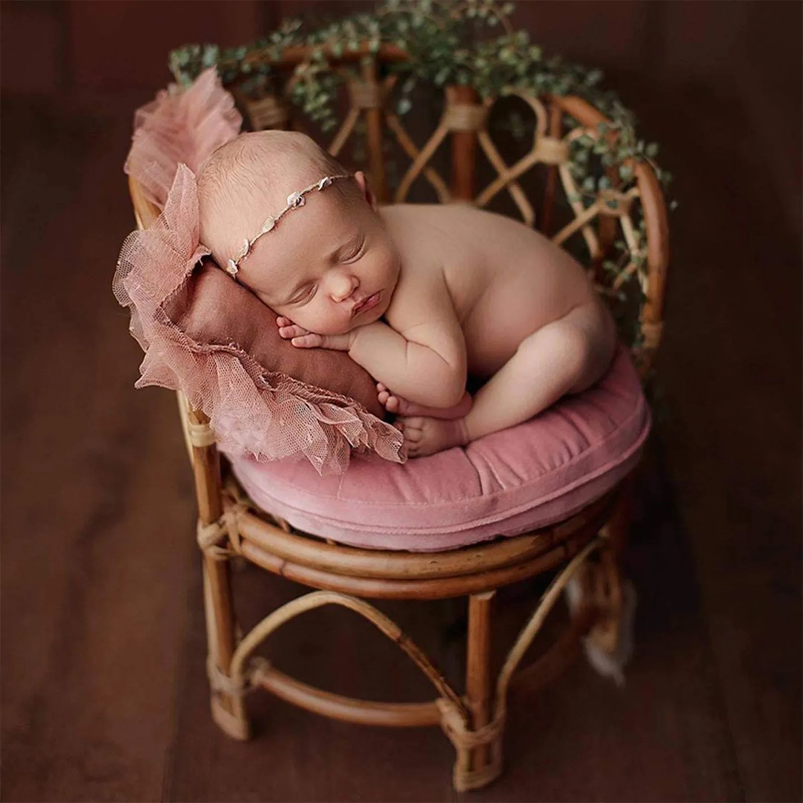 Newborn Retro Rattan Basket Chair Photography Props–Cute Posing Prop Perfect for Baby Girl & Boy Infant Photo Shoot Background