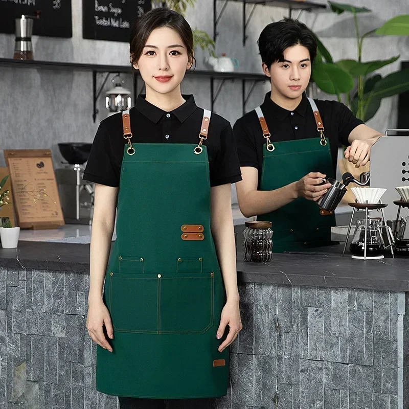 Waterproof Kitchen Apron For Women/Men With Pockets Work  Cleaning Pinafore Restaurant Shop Waiter Work Uniform