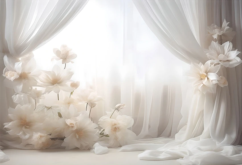 Toile De Fond Photographie 2,1x1,5m Fleurs Colorées Arche Blanche - Décor Fête Prénatale Anniversaire