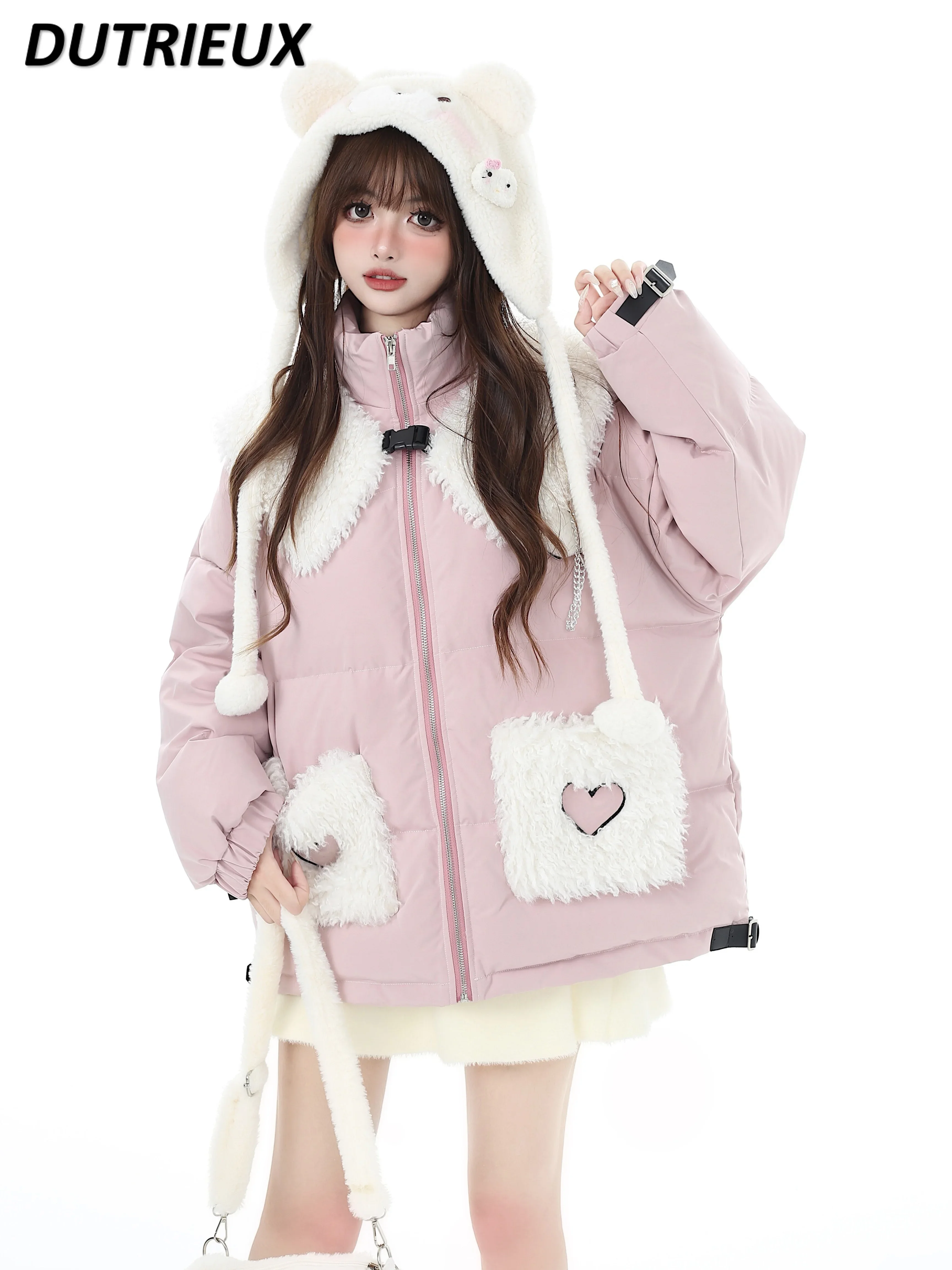 Japanese Original Cute Girl Stand-up Collar Short Coat Autumn and Winter New Warm Sweet Zipper Versatile Cotton Parkas Jacket