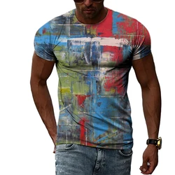 Handsome Men's Ethnic Color Graffiti T-shirt Fashion Personality Hip-hop Short-sleeve Shirts Print Trend Street Round Neck Tees