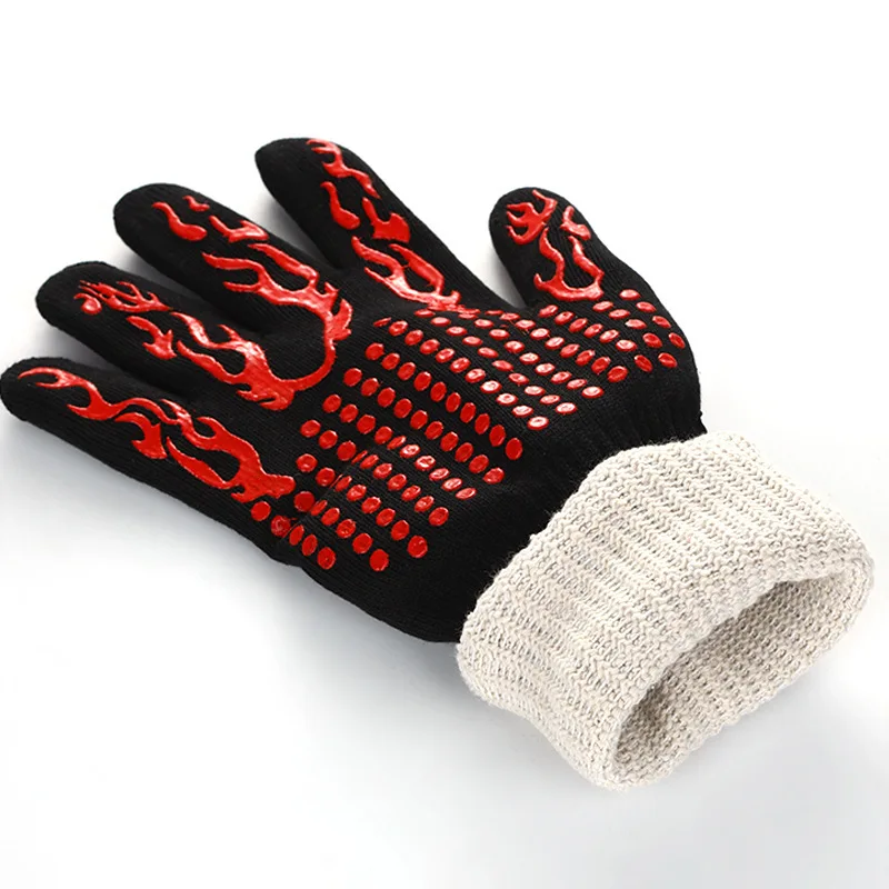 BBQ Gloves Silicone Heat-Resistant Glove Kitchen Microwave Oven Mitts 500 800 Degree Fireproof And Non-Slip Barbecue Gloves