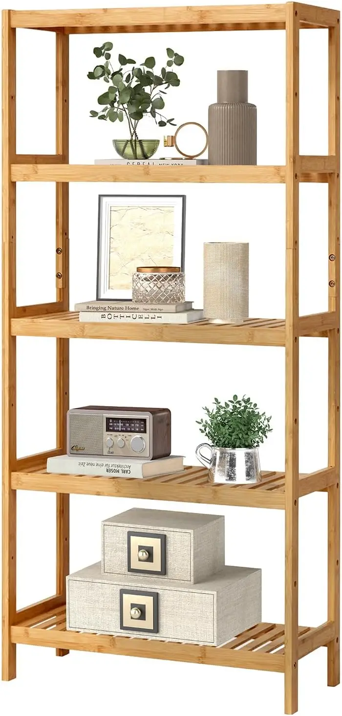

5-Tier Bamboo Free Standing Storage Ra Shelf Multifunctional Bamboo Shelving Unit Bathroom Kitchen Living Room Holder
