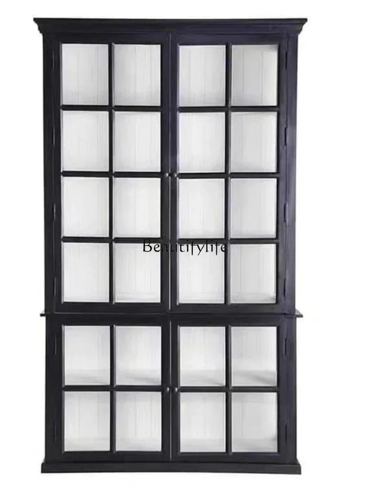 

ls 42French solid wood retro glass double door side cabinet display American country oak