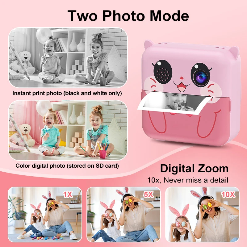Aparat cyfrowy dla dzieci 1080P HD Podwójny obiektyw Natychmiastowy druk dla dzieci Kamera termowizyjna Natychmiastowe drukowanie zdjęć z kartą pamięci 32G