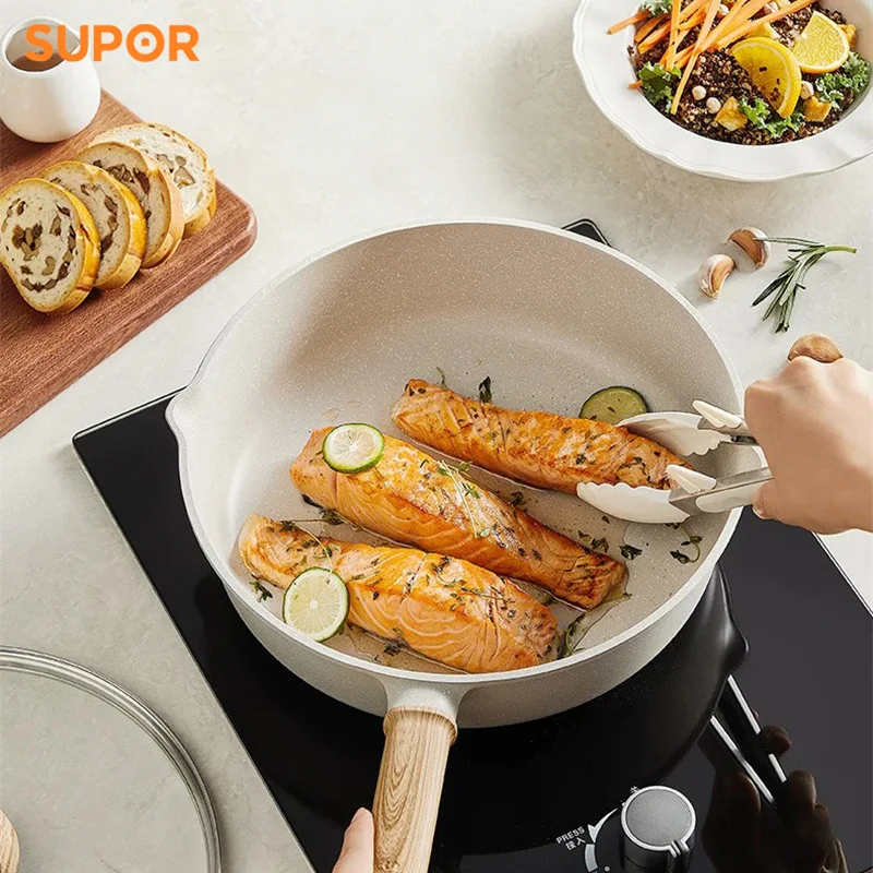 Supor Non-Stick Pan Frying Pan With Titanium Home Steak Skillet Pancake Deep Frying Pan Omelet Pans Wear-resistant Kitchen Pot