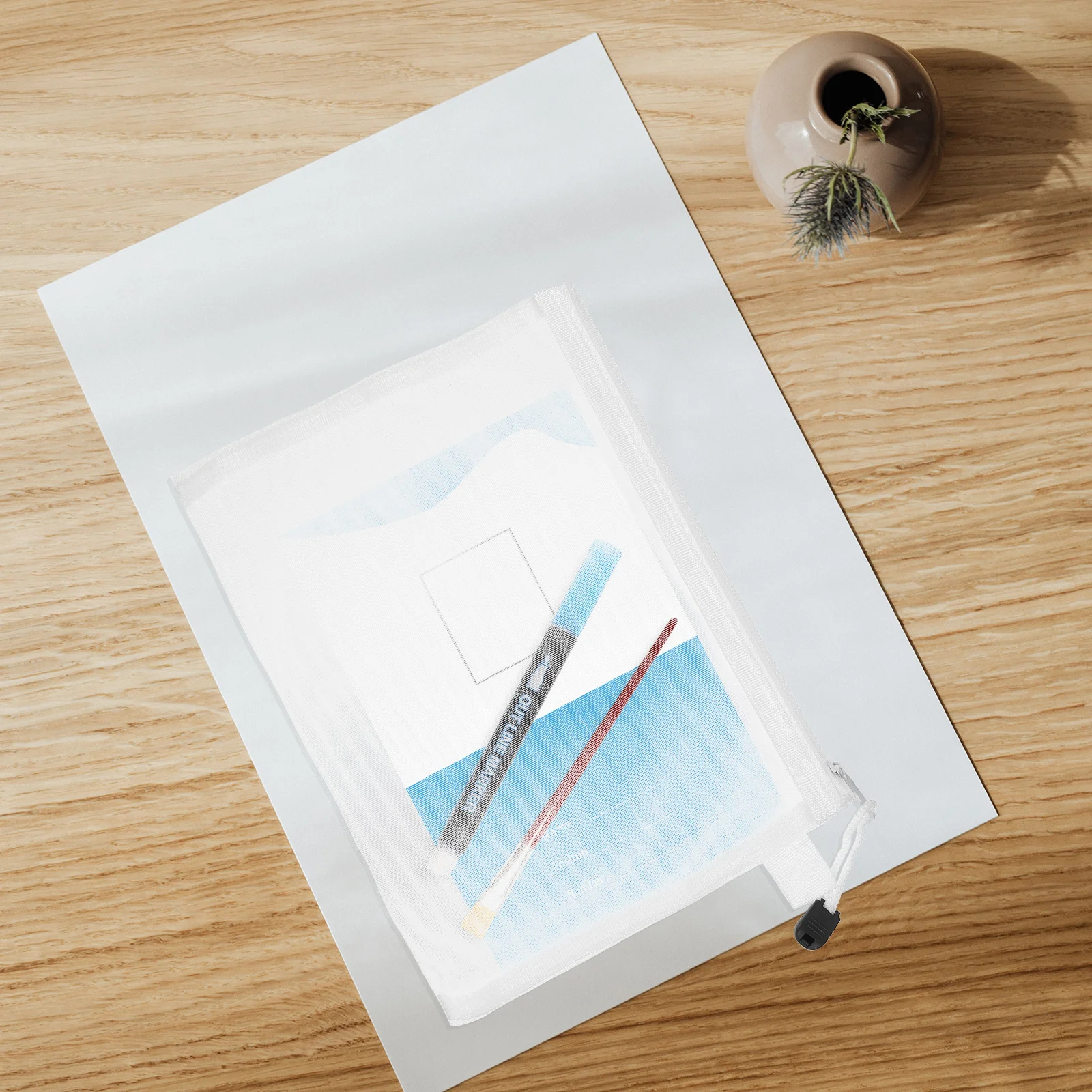 4 قطع من أكياس الملفات المزودة بسحاب، أكياس تخزين المستندات الشبكية، حاوية قرطاسية مقاومة للماء لتنظيم الملفات والأقلام ومستحضرات التجميل #2