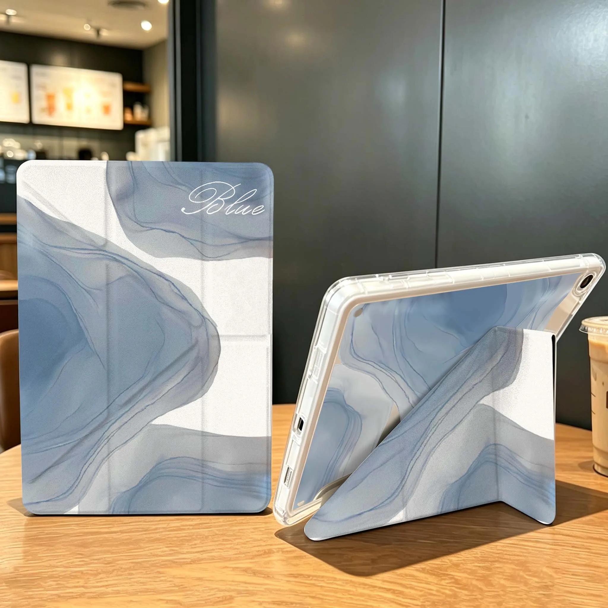 Abstract Resin Decor Case For Samsung Galaxy Tab A9 A8 A11 S6 S7 S8 S9 S10 FE Plus Lite Transparent Y-Shaped Folding Tablet