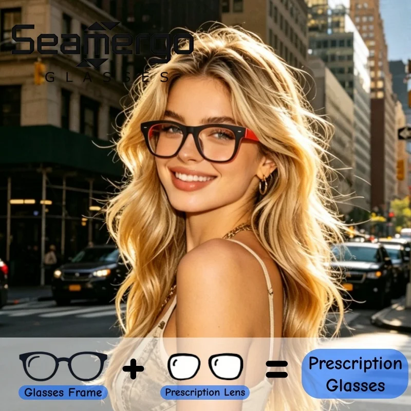 SEAMERGO Classic Square Prescription Eyeglasses Men Women Durable Optical Frame Support Custom Lens For Daily Work Term Wearing