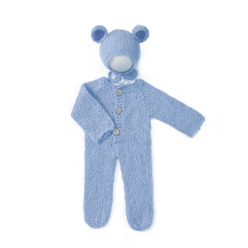 ❤️Newborn Photography Clothing Mohair Bear Ear Hat+Jumpsuits 2Pcs/set Studio Baby Photo Prop Accessories Knitted Clothes Outfits