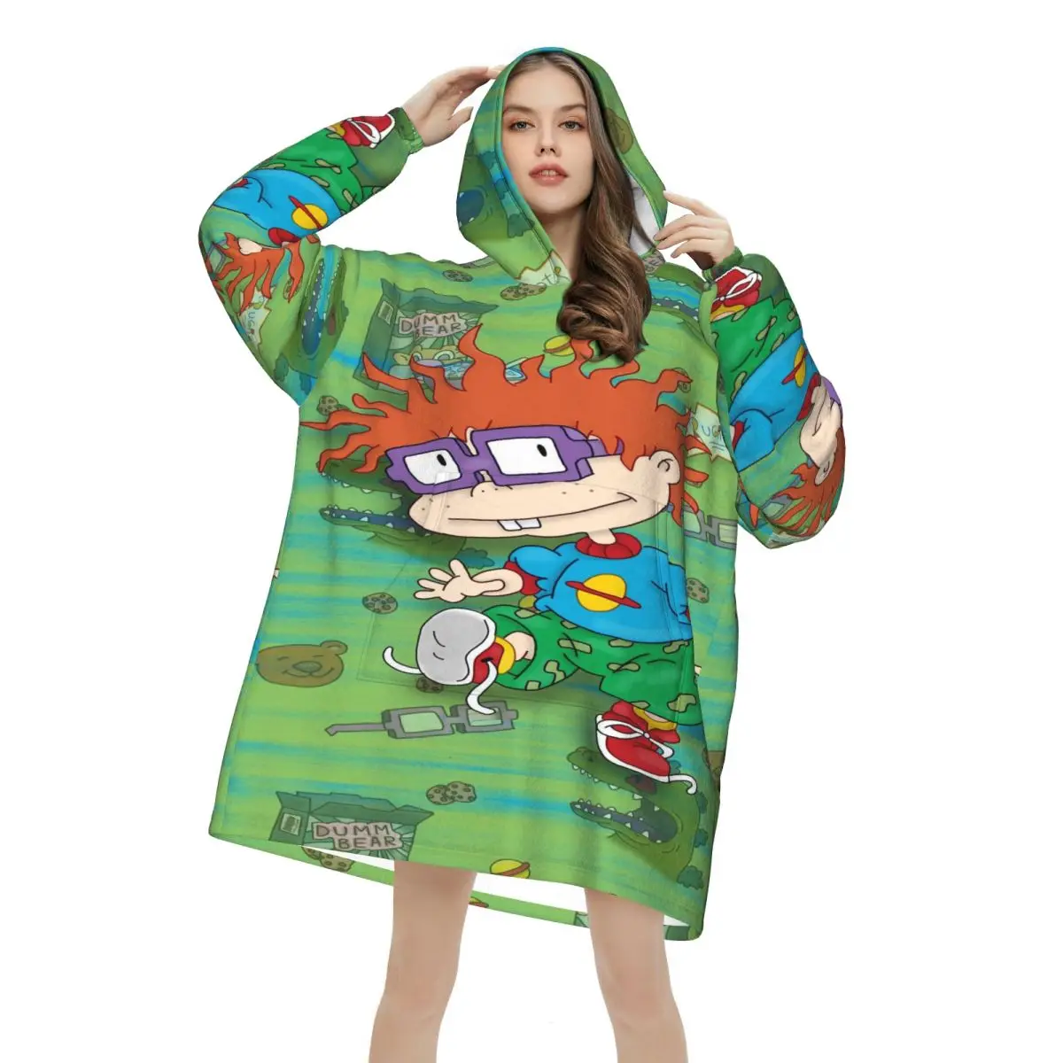 Cartoon R-Rugrats Blanket Hoodie Wearable Blanket Large with Pocket Warm Sleeping Bag Soft Cozy Onesie