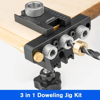 Adjustable Doweling Jig Woodworking Pocket 3 in 1 Hole Jig 8MM 10MM Bushes Drilling Guide Locator Puncher Tools Best Dowel Jig
