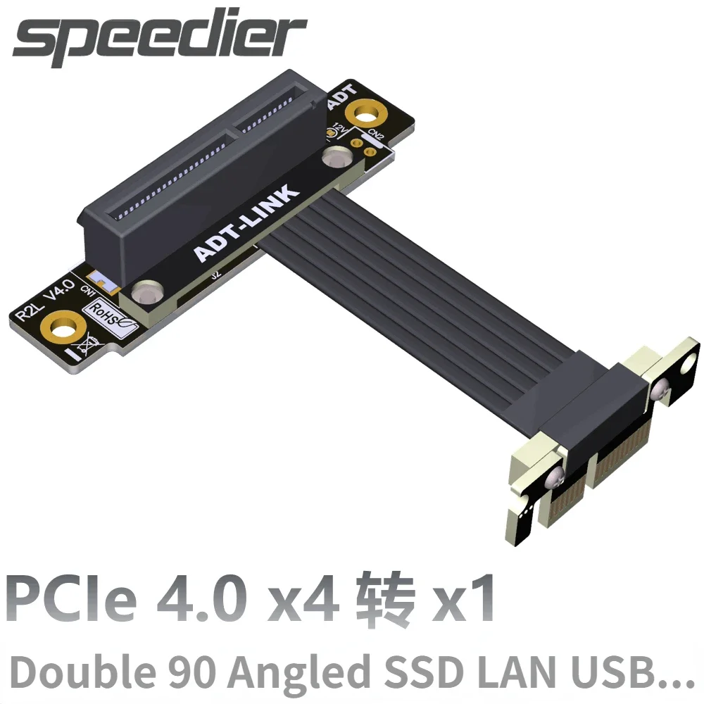 Cable de extensión PCI Express de 4,0x4 a x1, Cable Riser de cinta, tarjeta gráfica PCIE 1x a 4x, extensor Dual de 90 grados