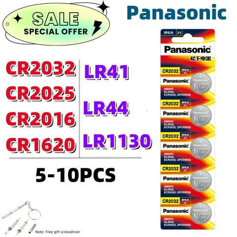 5-10Pcs Original Panasonic CR2032 CR2025 CR2016 CR1620 LR 44 Lithium Battery CR 2032  LR41 LR44 LR1130 Watche, toys Button cell