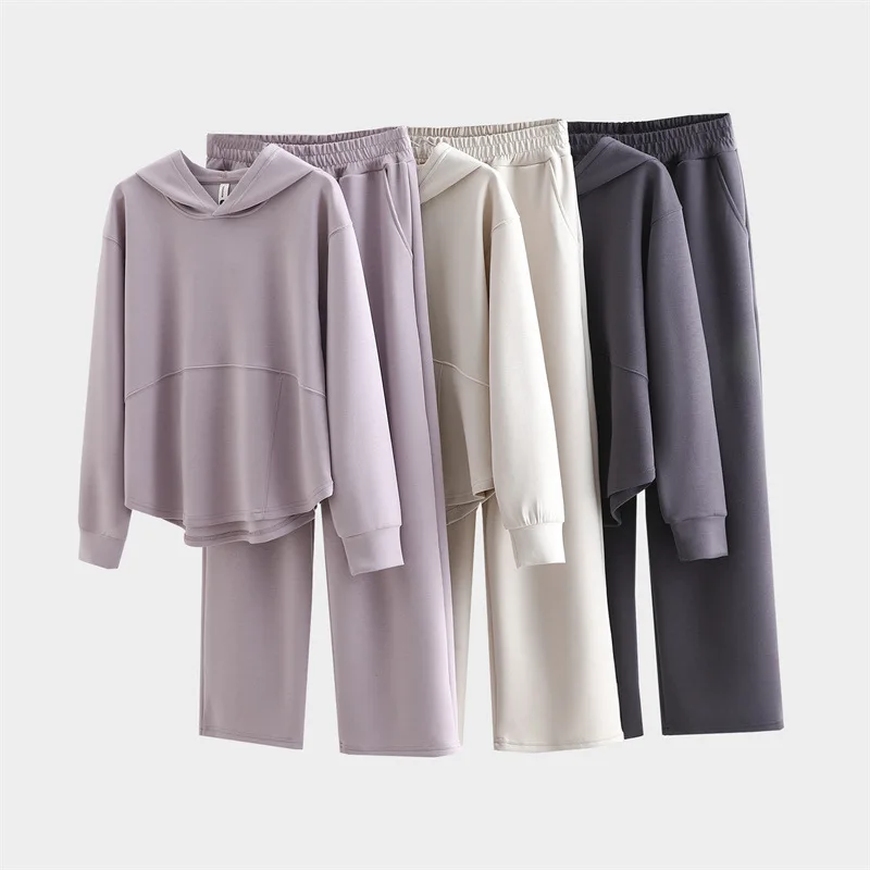 

Весенне-осенний корейский женский повседневный костюм, толстовка с капюшоном, прямые брюки, комплекты из 2 предметов, модные простые спортивные одинаковые комплекты