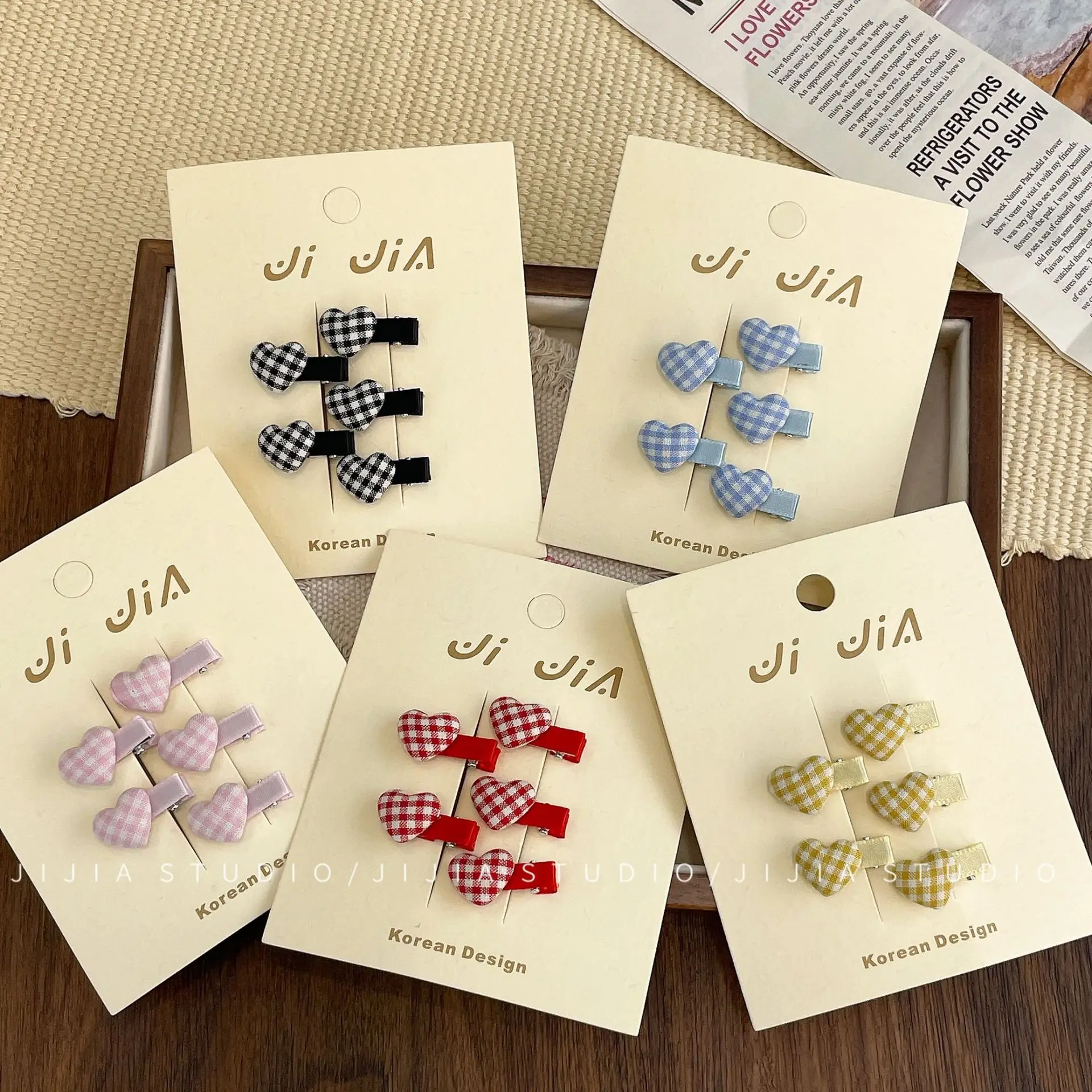 Sweet Korean Fabric Plaid Mini Love Hairpin Cute Small Duck Bill Clip Baby Plaid Broken Hairpin