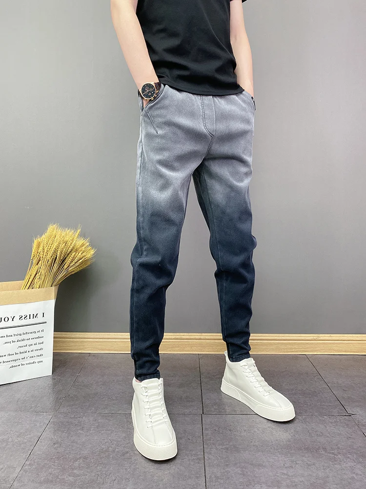 

Мужские джинсы Slim Fit: модные, брендовые, в корейском стиле, повседневные, узкие, в стиле Хаоме, Харадзюку, для молодежи, с энергетическим дизайном