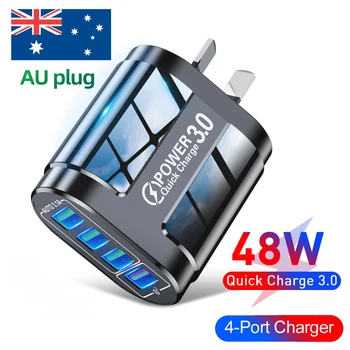 Avustralya NewZealand arjantin için 48W AU tak USB hızlı şarj çoklu 4 port hızlı şarj QC3.0 cep telefonu şarj cihazı