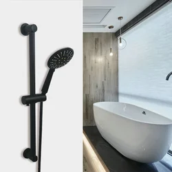 Matt Black Bathroom Shower Accessories Wall-Mounted Adjustable Lifting Rod ABS3 Functional Rain Shower Head Shower 1.5M hose