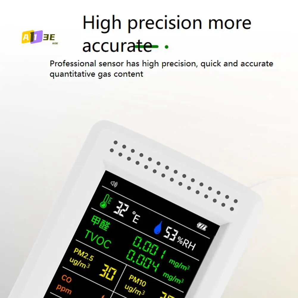 A13E-9 en 1 pantalla LCD de calidad del aire PM2.5 PM10 HCHO TVOC CO CO2 AQI temperatura humedad Monitor de calidad del aire