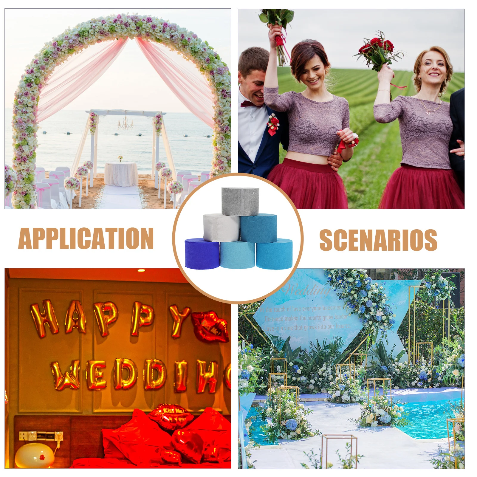 

6pcs Colored Crepe Paper Streamers 23x09x08x39 Silver White Light Blue Decorations Birthday Party Wedding Multi Function Ribbon