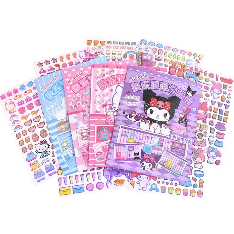 New Sanrio Mymelody Kuromi Cinnamoroll Cartoon Cubic Bubble Sticker Kitchen Food Themed Handbook Goo Card Sticker Book kids gift