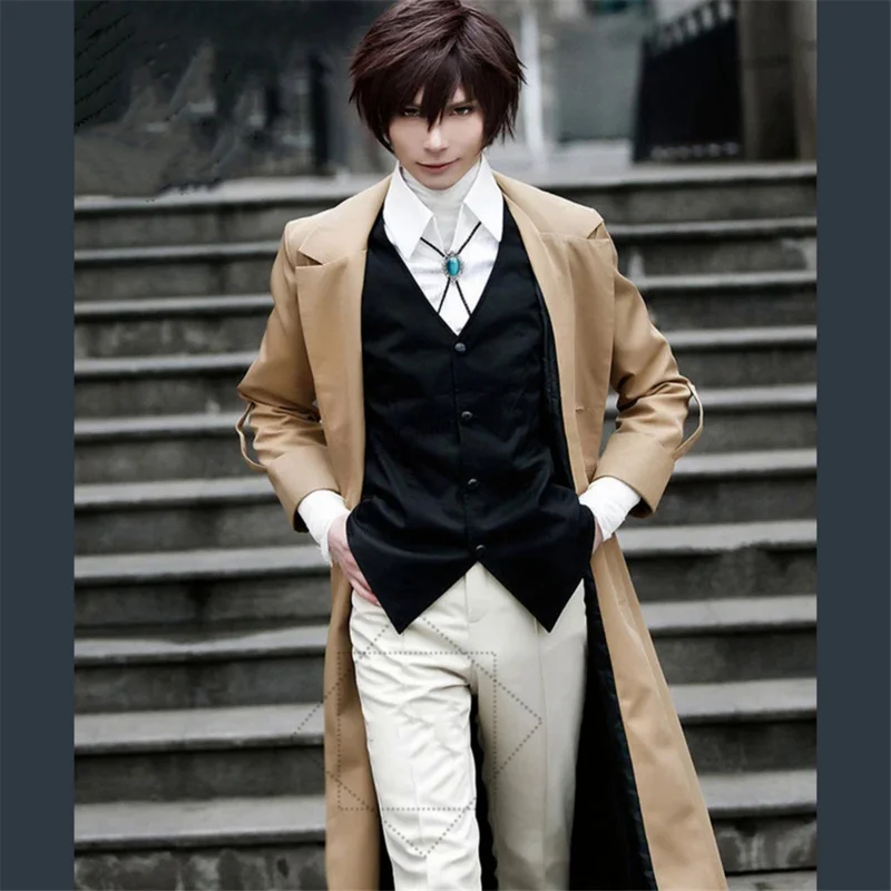 분고 스트레이 독 다자이 오사무우 코스프레 코스튬 롱 재킷 코트 가발, 애니메이션 만화 BSD 할로윈 크리스마스 코스튬, 남성