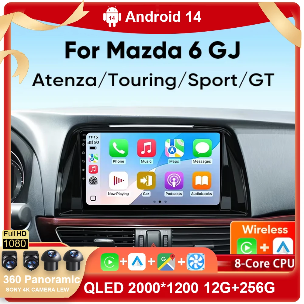 For Mazda 6 GJ Atenza Touring Sport GT Carplay Auto Android 14 Car Radio Multimedia Video Player Navigation No 2Din 2 Din WiFi