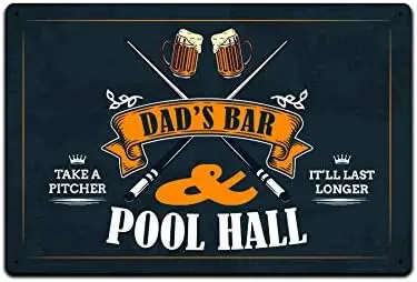 JP's Parcels Tin Signs Man Cave Decor - Metal Sign 12 x 8 in. Dad's Bar and Pool Hall Take A Pitcher It Will Last Longer