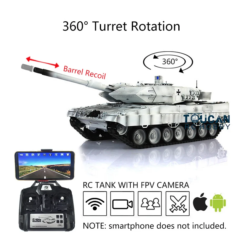 1/16 HENG LONG RC Tank 7.0 Leopard2A6 FPV 3889 360 Turret Barrel Recoil Remote Control Car Toys for Boys TH17637-SMT4