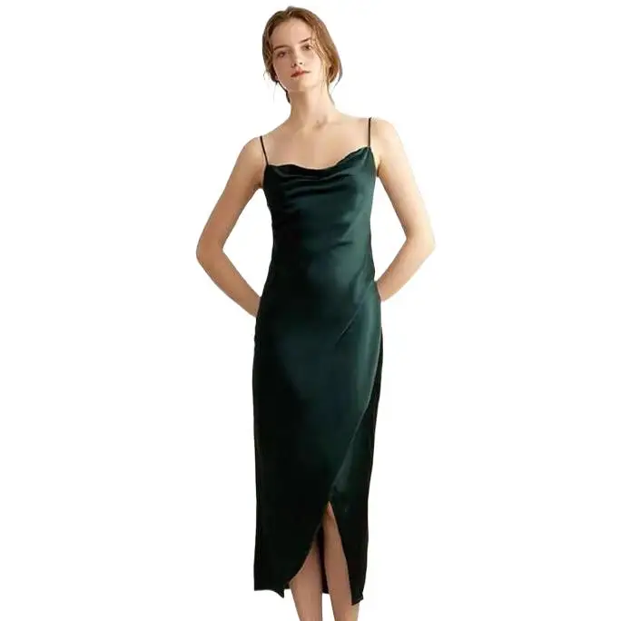 

New Ruched Satin Summer Dress, Drawstring Spaghetti Straps swinging collar Backless Long Dress,Women Party Dress Sexy Vestidos