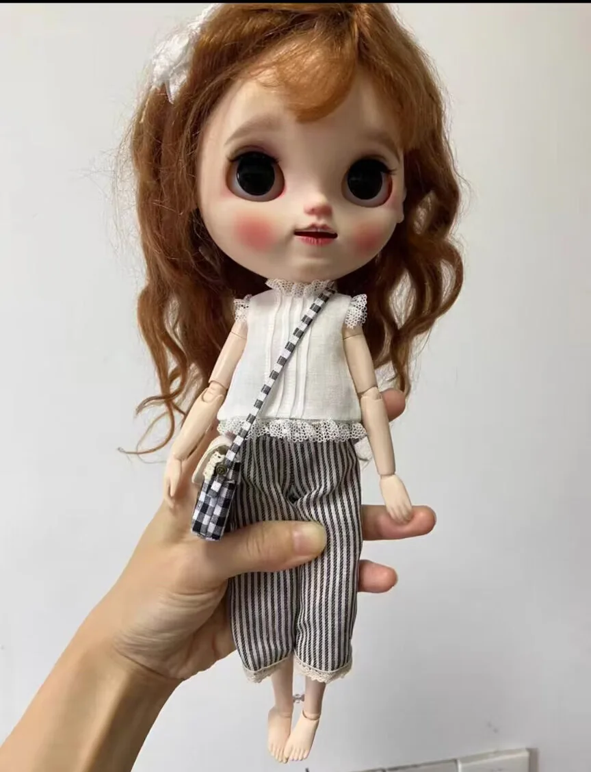 ノースリーブのトップスとストライプのパンツ,レジャースタイル,アゾン,pullip,ob22,24, 26,licca,blythe landoudou,1:6, 30cm, 4個