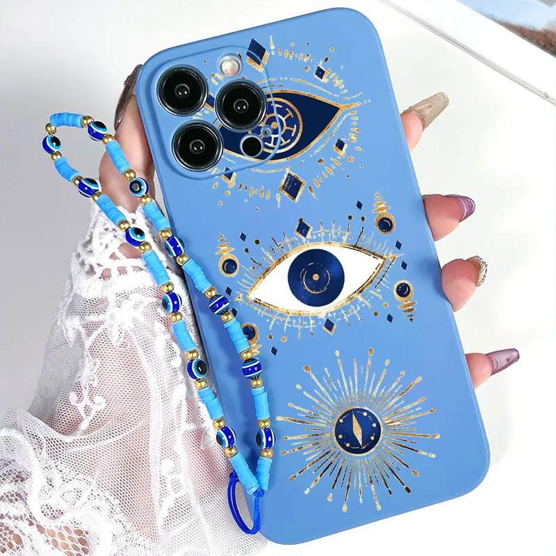 فاخر السائل سيليكون الأزرق عين الشر الحبل جراب هاتف آيفون 17 الهواء 16 15 14 زائد 13 12 11 برو ماكس X S 6 7 8 SE الغطاء الخلفي #6