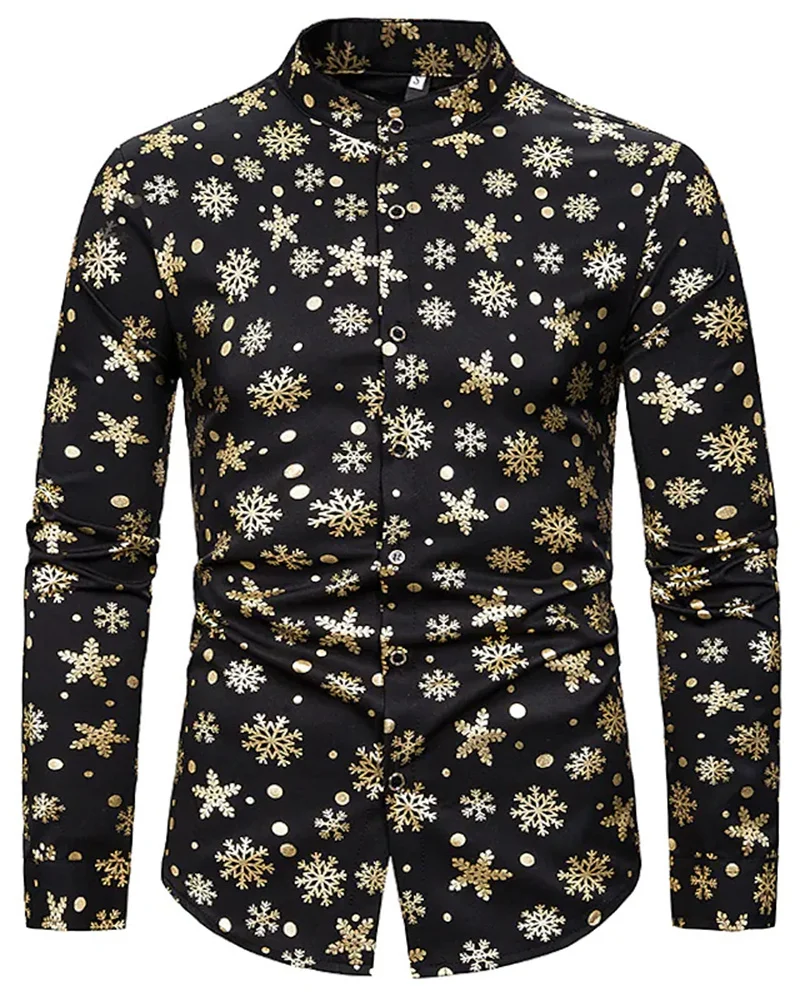 2023 クリスマステーマ雪の結晶 3D 印刷メンズボタンアップシャツメンズ長袖ホリデーパーティートップ新年カップルシャツ 6XL