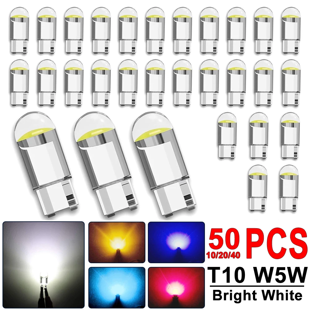 10-50 PCS T10 W5W LED Bulbs Car Interior Dome Reading Door Map Trunk License Plate Lights COB 12V 6500K CANBUS White Red Yellow