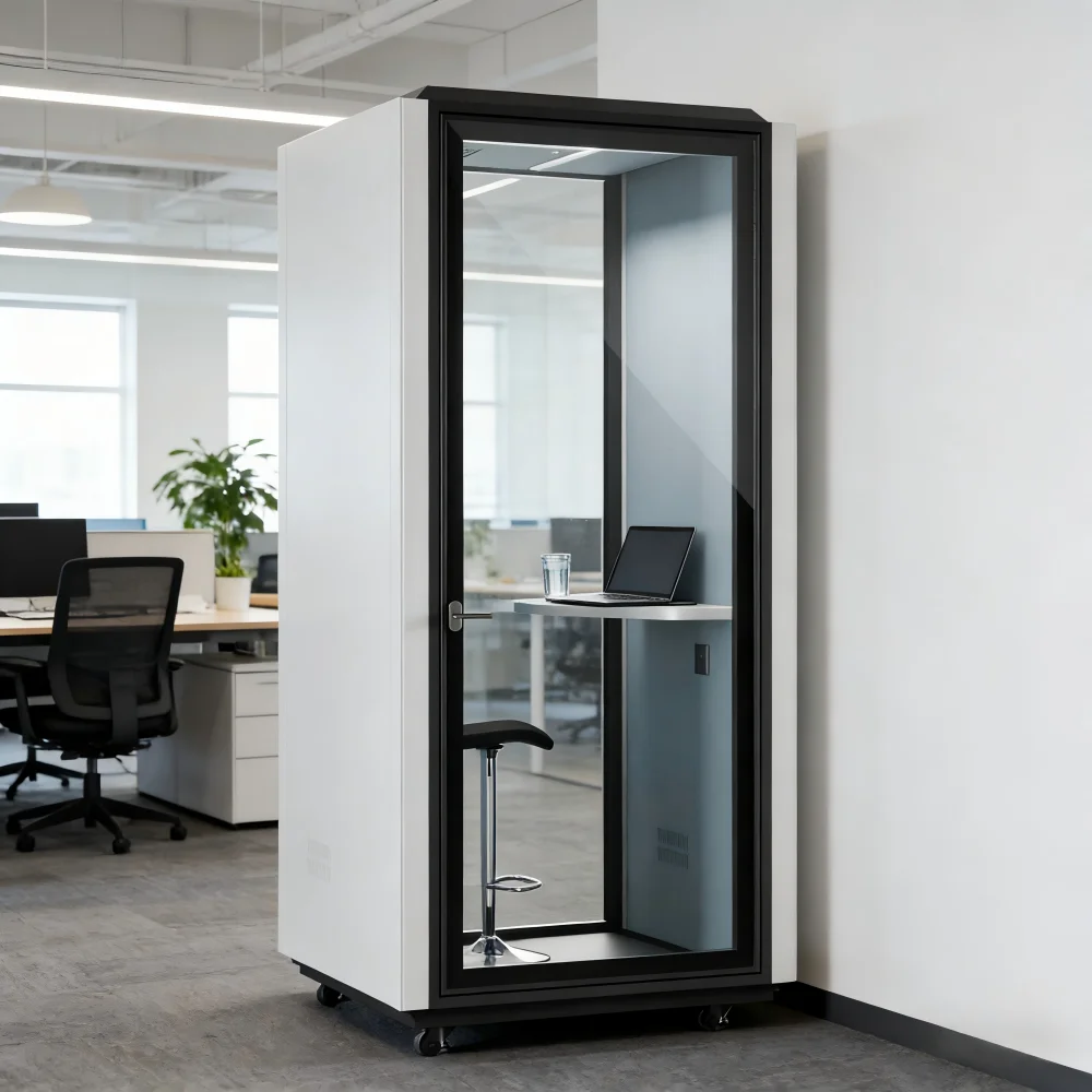 Mobile soundproofing, modern meeting work cabins, prefabricated soundproofing privacy modular cabins, recording phone booths