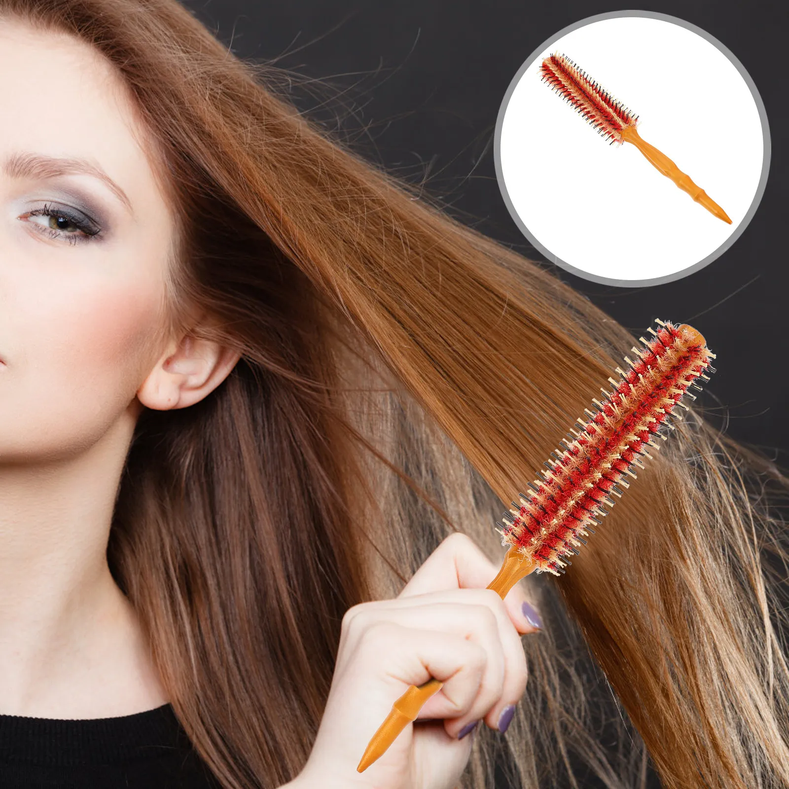 Rolling Comb Wooden Handle Round Hair Styling Brush for Salon Home Blow Drying Curling Detangling Hair Brush Hairdressing Comb