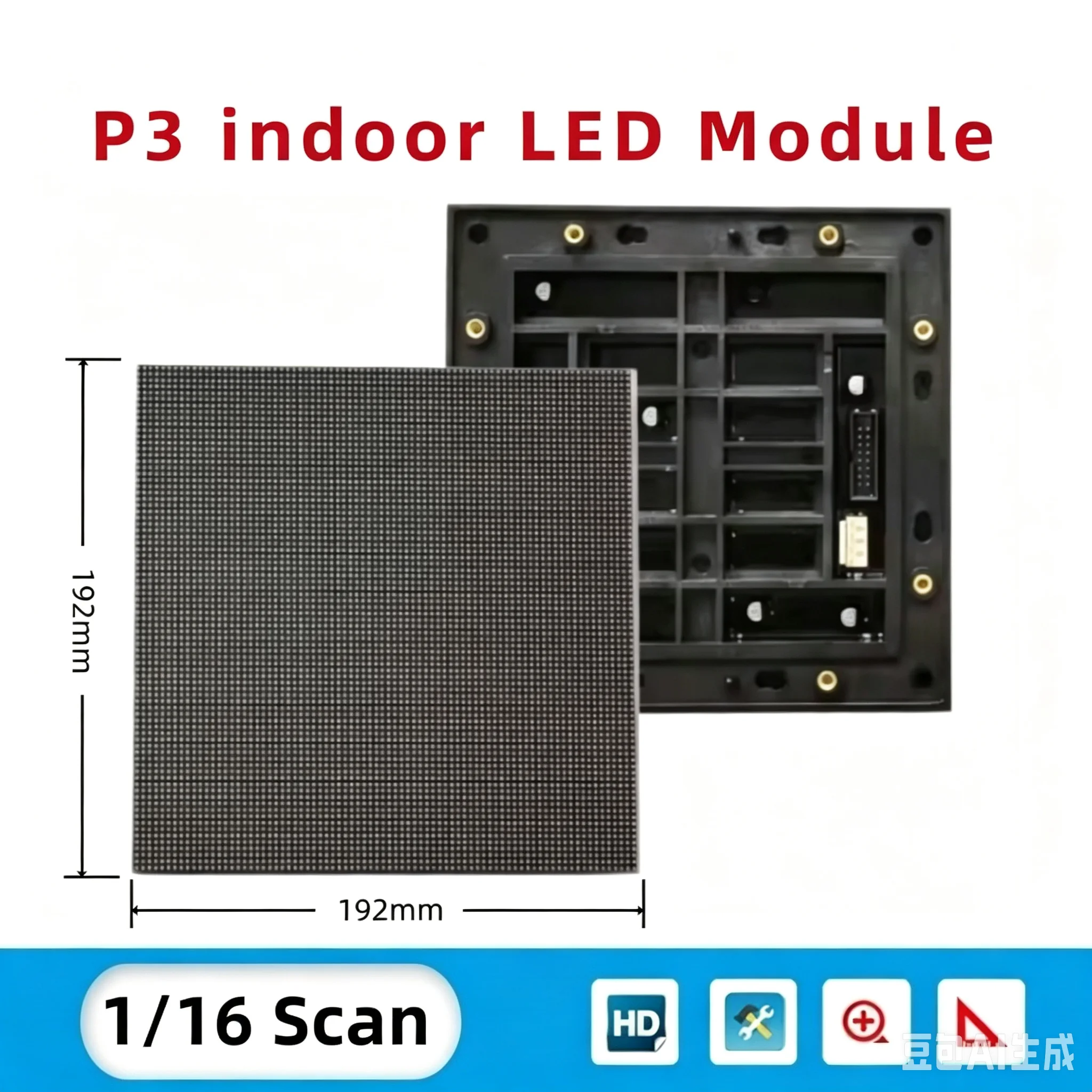 P3/P4 Indoor LED Panel – 192x192mm, Waterproof, Hub75, Full Color, for Video Wall & Billboard