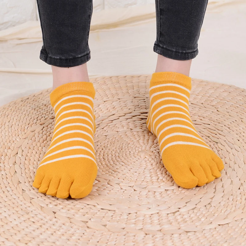 5 Pairs Short Cotton Five Finger Socks Women's Striped Soft Elastic Breathable Student Young Casual Harajuku Toe Sock 4 Seasons