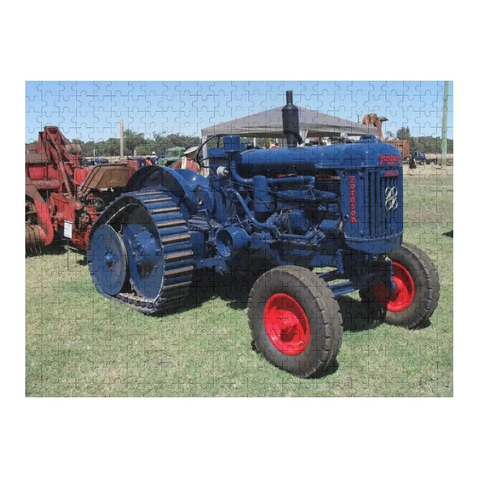 Puzzle Kayu Traktor Vintage 'Halftrack' Fordson dengan Foto dan Nama yang Dipersonalisasi