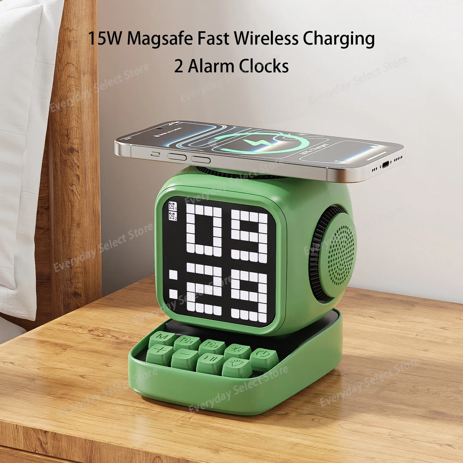 Retro Pixel Art Bluetooth Speaker Alarm Clock LED Screen Portable DIY Home Ornament Night Light Lovely Gift