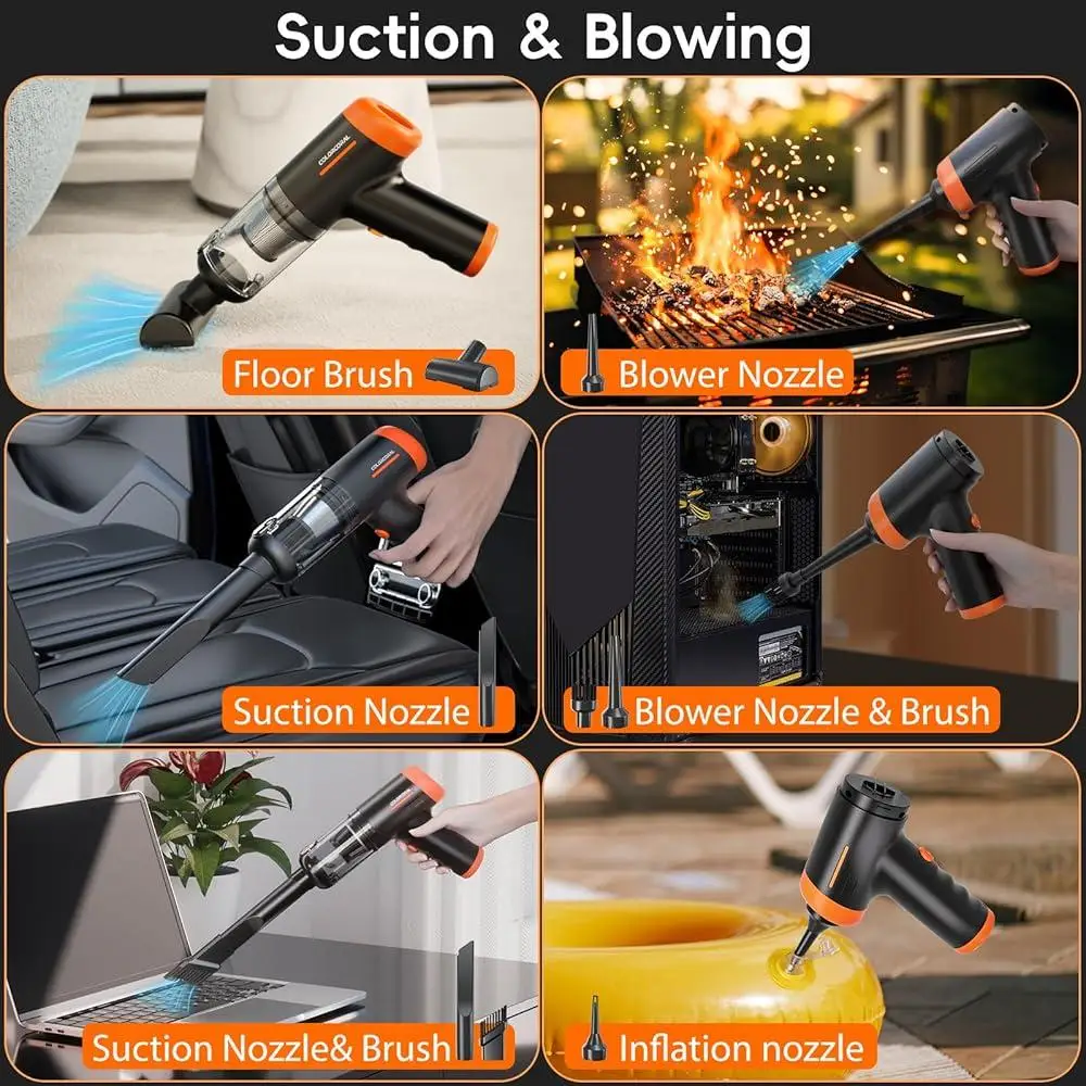 Cordless Handheld Vacuum 16000Pa Rechargeable High Power Mini Vacuum Cleaner Portable Car Cleaner 4 in 1 Dust Blowing Inflating