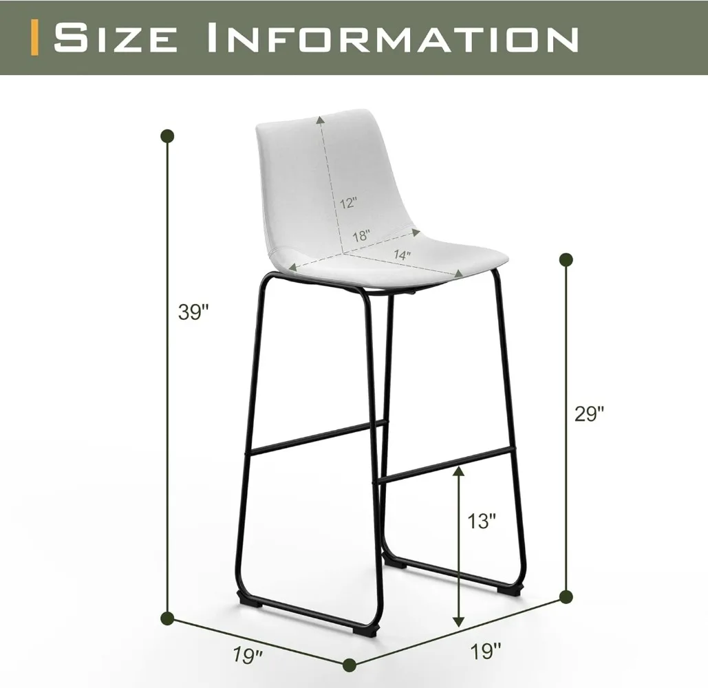 NicBex-Banquetas retrô, couro Crazy Horse com pernas de metal, lounge Kitchen Island, cor branca, conjunto de 2