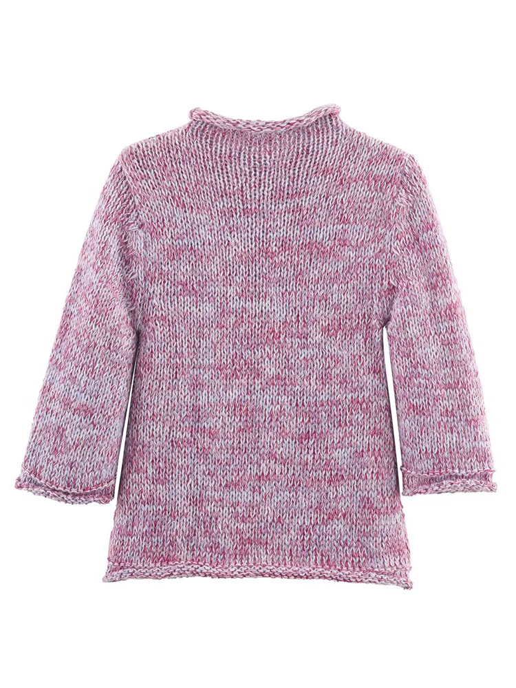 HH المرأة الخريف مرونة البلوز طويلة الأكمام البلوز المرأة عادية فضفاض محبوك الشارع الشهير القمم الياقة المستديرة سترة القمم