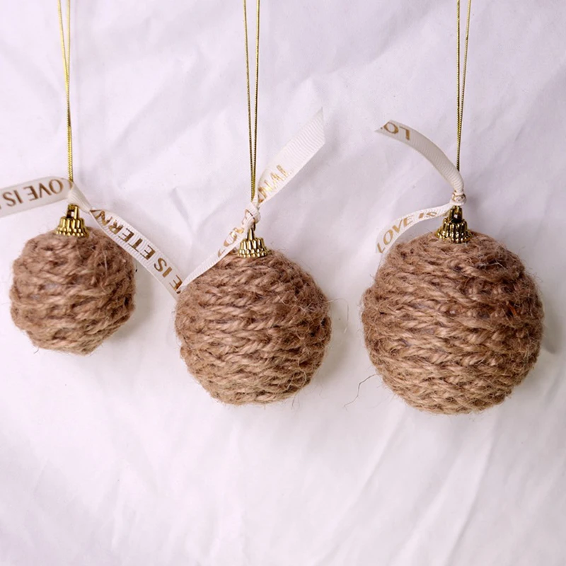 3PCS New Christmas Handmade Cotton Jute Rope Balls Gift Hanging Ornaments For Tree Decorations Rustic Charm